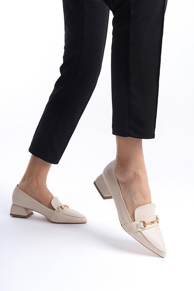 Mubiano MBHSN8084-BJ Pantofi de damă, cu toc bloc scurt, cu detaliu de cataramă, bej