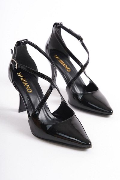 Mubiano MBHRN965-S Tocuri înalte pentru femei cu vârf ascuțit Pantofi cu toc din piele neagră și stiletto