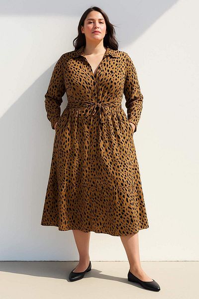 DeFacto Rochie midi cu mâneci lungi cu model leopard cu guler de cămașă E5995AX25SP