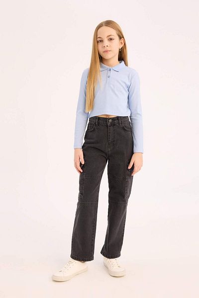 DeFacto Поло тениска Slim Fit с дълъг ръкав за момичета B7407A825Sp