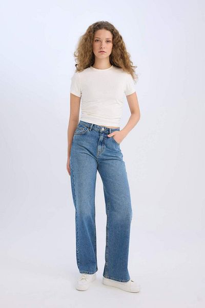 DeFacto 90er-Jahre-Jeans mit weitem Bein, hoher Taille und weitem Bein, lange Jeans, Schneewaschhose D7952AX25SP