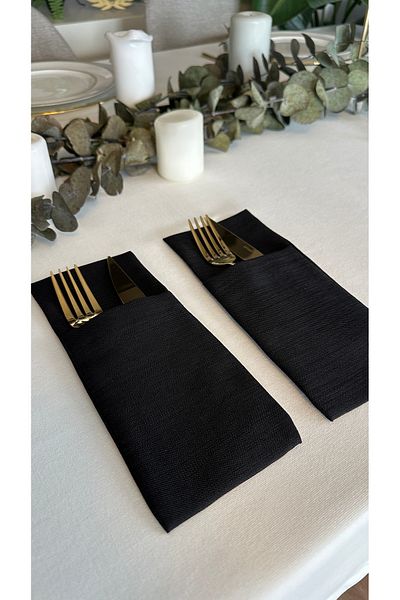 Decamor home Suport pentru tacâmuri negru texturat din in 6 buc