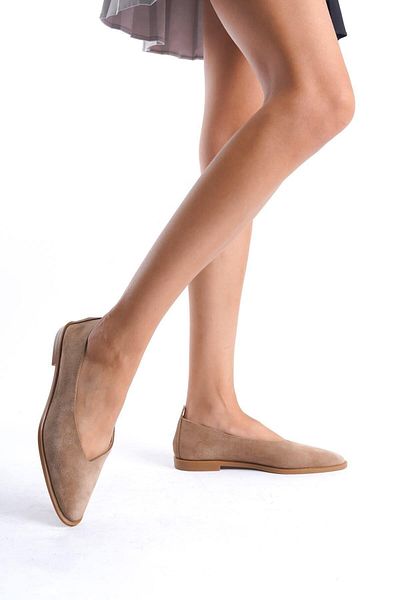 Mubiano Collection Mubiano Genuine Leather Collection Balerini din piele intoarsa pentru femei Bej - MCRGN8253 - BJ
