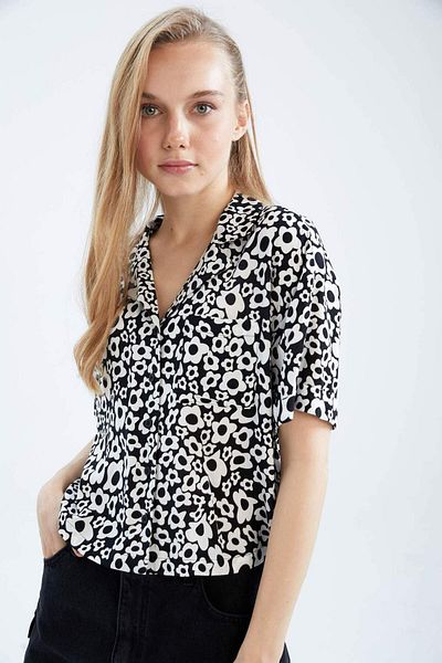 DeFacto Cămașă cu mânecă scurtă cu model cu guler de pijama Cool Regular Fit Z1663azbk27