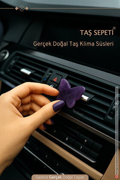 TAŞ SEPETİ إكسسوار طوربيد أرجواني على شكل فراشة جمشت – زخرفة مكيف هواء السيارة – حجر طبيعي حقيقي