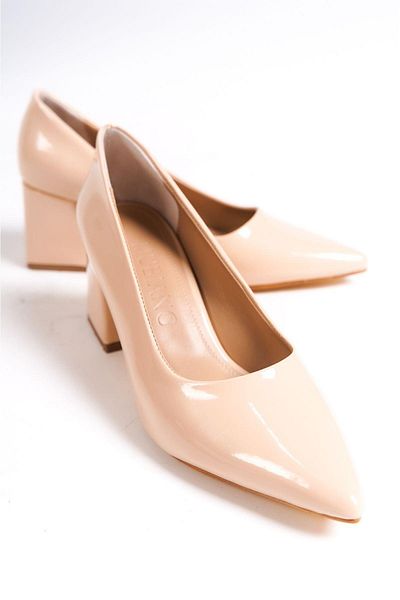 Mubiano Mbzfr602-Rn Women's Patent Leather Block Heels 6 cm Pointed Toe Nude Stiletto & Heeled Shoes