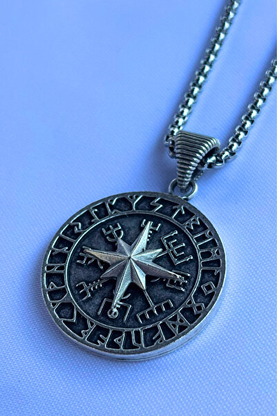Begondio Vegvisir Pusula El İşçiliği Paslanmaz Çelik Zincir Erkek Kolye