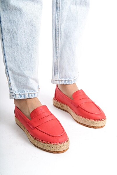 Mubiano Hakiki Deri MBSVK23A001-MRC Kadın Mercan Espadril & Babet