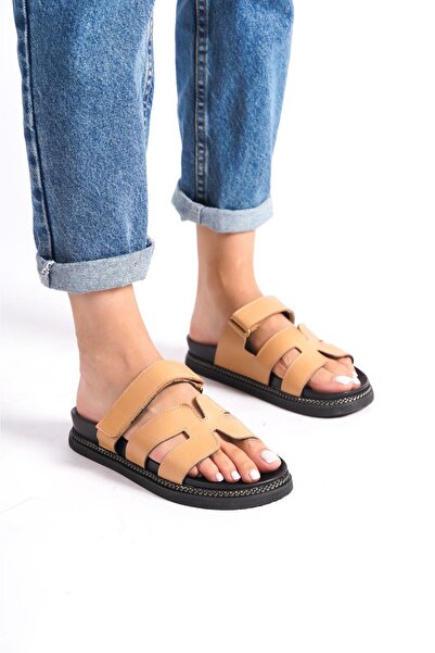 Mubiano Genuine Leather Mb3838-N Orthopedic Sole Women's Nude Slippers