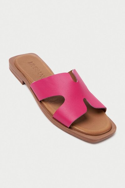 Mubiano Γυναικείες φούξια φλατ παντόφλες από γνήσιο δέρμα MBGVN656FS