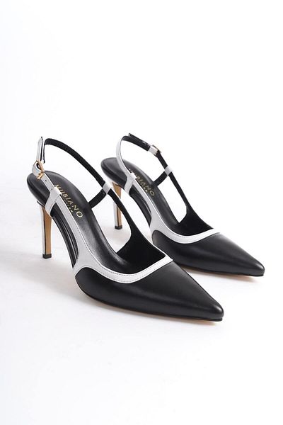 Mubiano Collection Mubiano Genuine Leather Collection Women's Heeled Stiletto & Shoes Black/White -Mcbrg5698-Sb