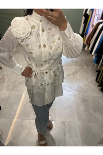 my312 GÜL DETAYLI DANTEL GÖMLEK