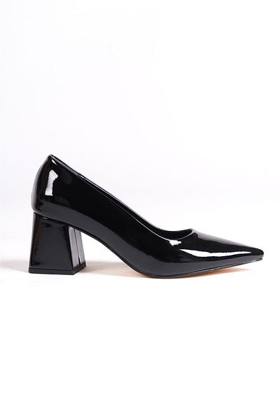 Mubiano Mbzfr602-Rs Women's Patent Leather Block Heels 6 cm Pointed Toe Black Stiletto & Heeled Shoes