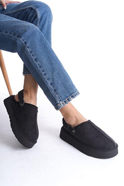 Mubiano Dámské semišové černé zimní pantofle Mbsr608-S s kožešinou