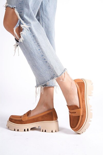 Mubiano MB1190-TB Луксозни велурени дамски мокасини в кафяво с дебела подметка