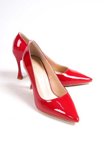 Mubiano Hakiki Deri MB972-KR Kadın İnce 9 cm Topuklu Rugan Kırmızı Stiletto & Topuklu Ayakkabı