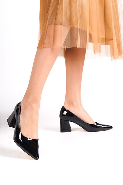 Mubiano Mbzfr602-Rs Women's Patent Leather Block Heels 6 cm Pointed Toe Black Stiletto & Heeled Shoes