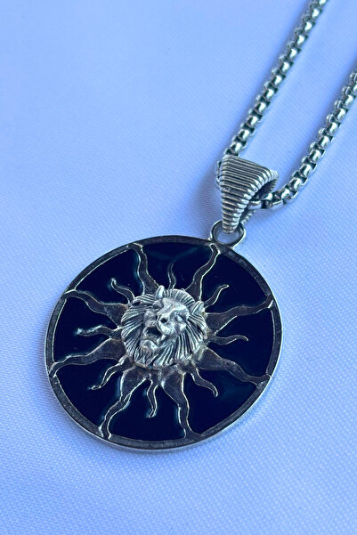 Begondio Aslanlı Güneş Tanrısı El İşçiliği Paslanmaz Çelik Zincir Erkek Kolye