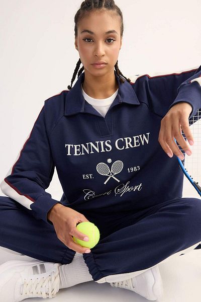 DeFacto Oversize Polo Neck Printed Sports Sweatshirt - D7131Ax