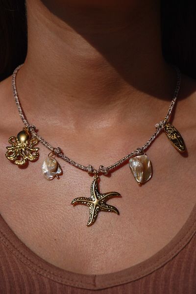Rumon Charm Necklace with Seashells and Starfish Submarine Theme