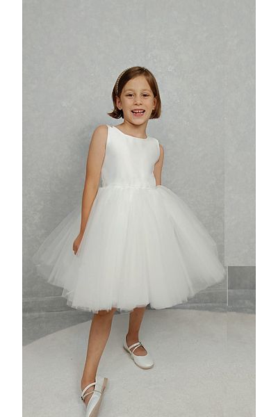 MadyaButik Girl's Island Model Evening Dress White Waist Pearl Dress