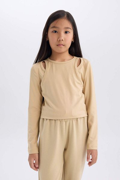 DeFacto Girls' Slim Fit Slim Fit Crew Neck Ribbed Camisole Long Sleeve T-Shirt D9786A825Sp