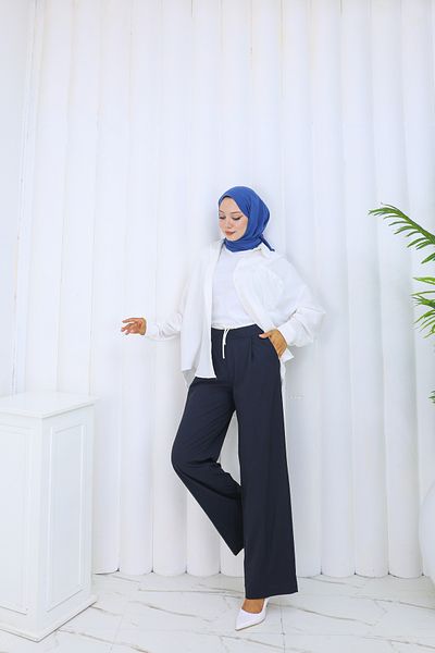 HANIMCA GİYİM Women's Pants with Fabric Belt, Side Pockets, Comfortable Fit, Full Length, Wide Leg