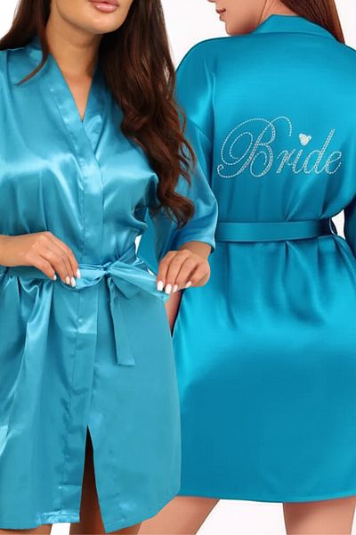 ZENCHES Bride Written Belted Mini Satin Dressing Gown - Comfortable, Dowry