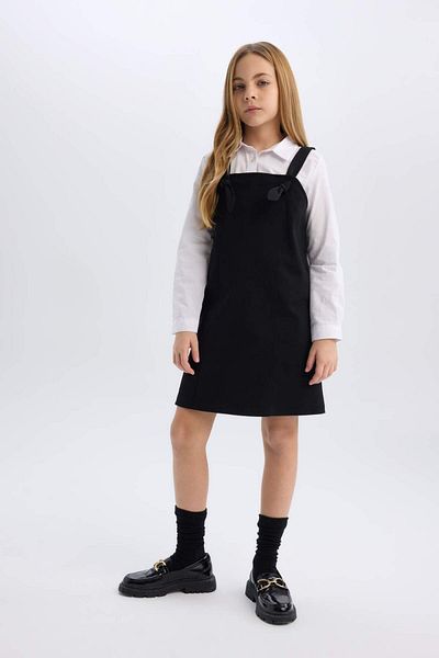 DeFacto Rochie salopetă din gabardină cu bretele pentru fete D9306A825SP