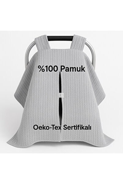 Babycitytr %100 Pamuk Çok Amaçlı Örgü Pike Puset Örtüsü ve Minderi (2'li Set)