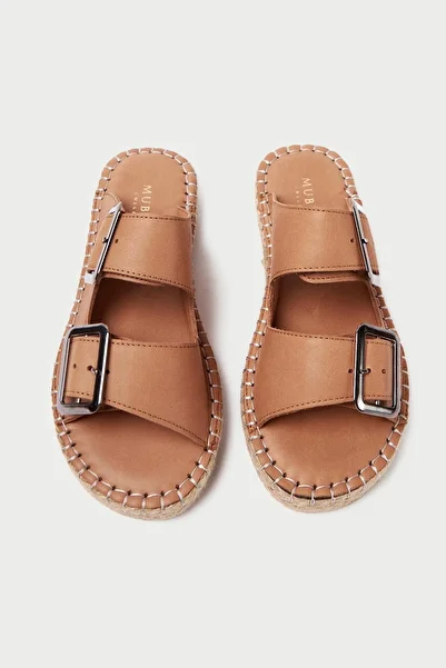 Mubiano Collection Mubiano Genuine Leather Collection Women's Slippers Tan -Mcsvk23T003-Tb