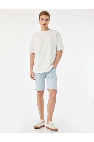 Koton Folded Leg Pocket Detailed Cotton Slim Fit Jean Shorts