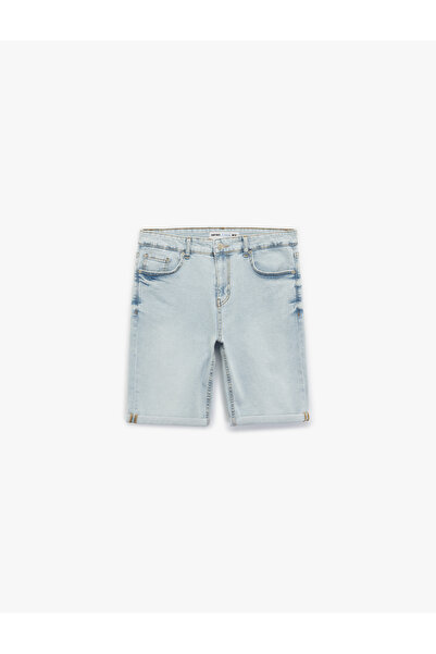 Koton Folded Leg Pocket Detailed Cotton Slim Fit Jean Shorts