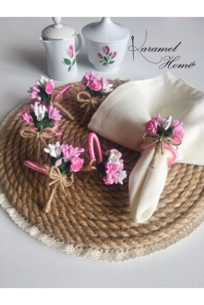 Karamelhome Pembe 6'lı Çiçek Demeti Peçete Yüzüğü Halkası