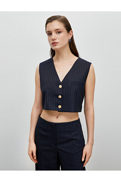 Koton Жилет на ґудзиках з золотистим V-подібним вирізом з кишенею Детальніше