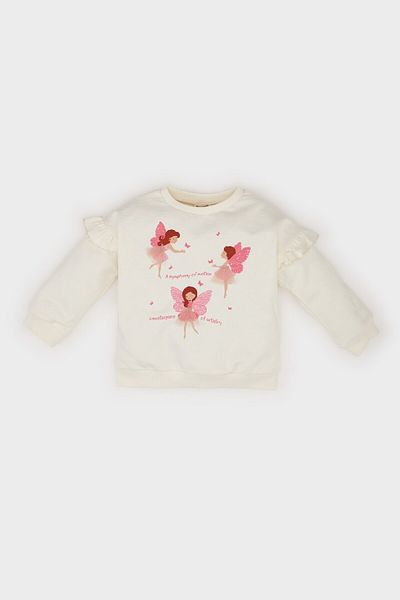 DeFacto Baby Girl Crew Neck Ballerina Printed Sweatshirt E0193A525Sp