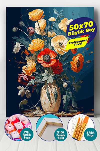 Picasso World Hobby Art Sayılarla Boyama Numaralı 50x70 CM Tuval Seti Fırça B...