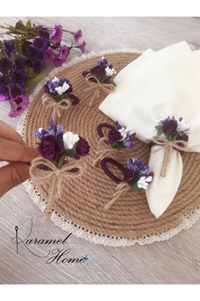 Karamelhome Mor-beyaz Çiçek Demeti Peçete Halkası Yüzüğü