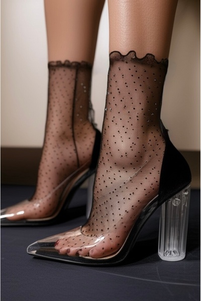 DİLARRA Boutique Чорапи от черен тюл с черен брокат