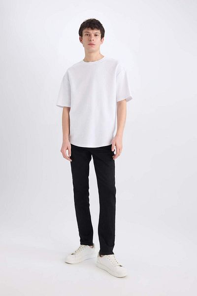 DeFacto Carlo Skinny Fit Extra Slim Fit Normale Taille Extra schmale Beine Schwarze Jeanshose E7445AX25SP