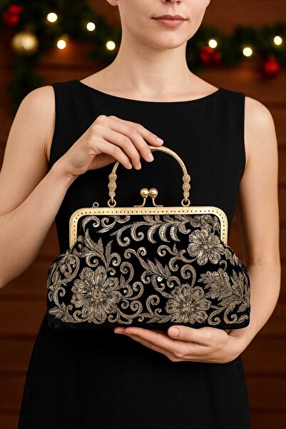 ACAR TAKI Famels Pullu Örgü Dantelli Kalite ve Zerafetli Kol Çantası, Kadın Omuz Çantası Abiye Çanta Sarı Kasa