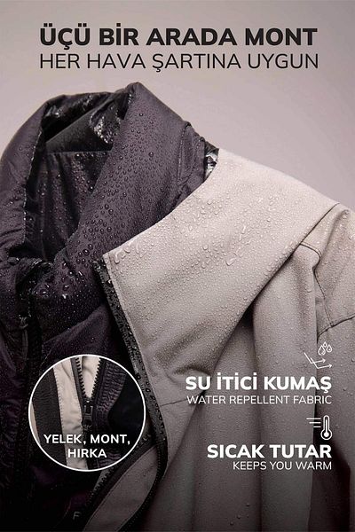 DeFacto Vestă hidrofugă potrivită, haină cardigan Set de 3 cu fermoar cu glugă impermeabilă C6055ax24wn
