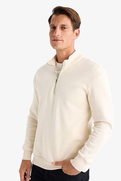 DeFacto Comfort Regular Fit Άνετη εφαρμογή με φερμουάρ Σταντ γιακά Basic μασίφ φούτερ X7405AZ24AU