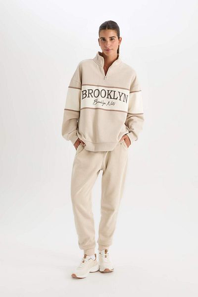 DeFacto DeFactoFit NBA Brooklyn Nets Hanorac gros cu guler înalt, oversize, lărgime mare, cu fermoar D2428AX24AU