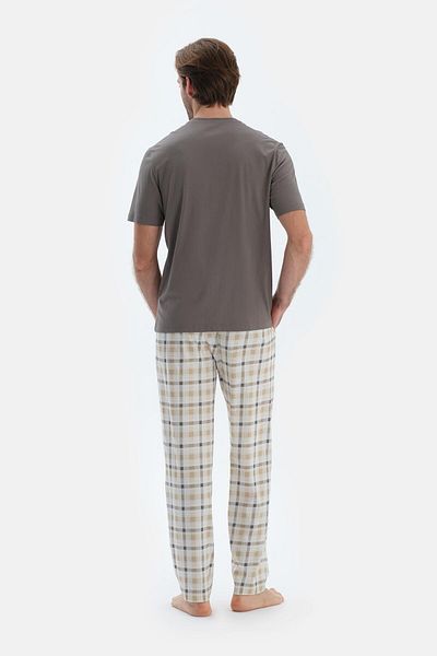 Dagi Set de pijamale cu pantaloni tricou cu mânecă scurtă cu decolteu în V gri