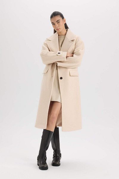 DeFacto Normale Passform, langer, karierter Mantel, Epaulette-Jacke, Revers, Taschen, Knöpfe, D4016AX24WN