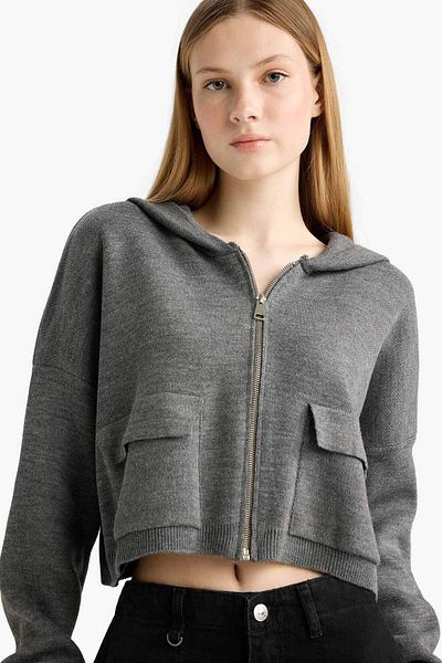 DeFacto Cardigan de bază cu glugă, cu fermoar, cu croială obișnuită E2270AXNS