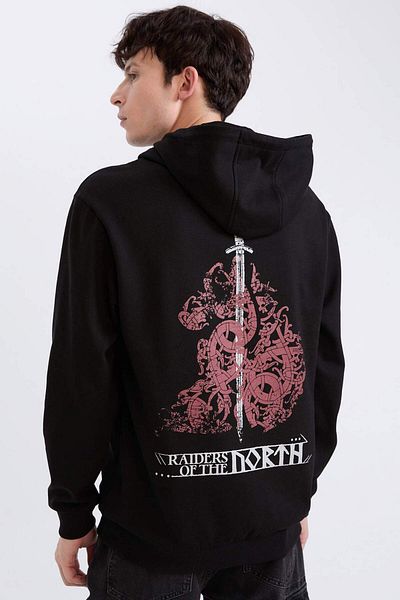 DeFacto Vikings Valhalla Regular Fit Hooded Back Printed Sweatshirt D5863Ax24Wn