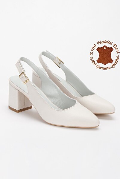 elvinshoes حذاء لوسي بيج من الجلد الطبيعي بكعب سميك ومقدمة مدببة مفتوح من الخ...