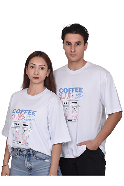 Unisex Oversize Kahve Baskılı %100 Pamuk Siyah T-shirt